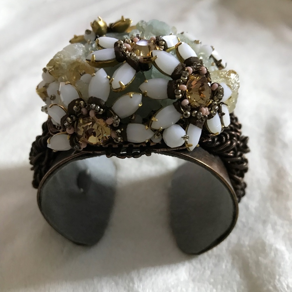 Miriam Haskell beaded stone bronze cuff bracelet